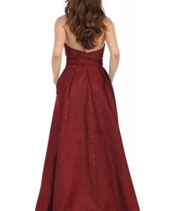 Formal Gowns May Queen - MQ1710 Strapless Plunging V-Neck A-Line Dress