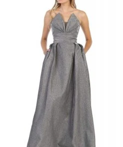 Formal Gowns May Queen - MQ1710 Strapless Plunging V-Neck A-Line Dress