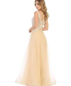 Formal Gowns May Queen - MQ1716 Lace Appliqued Bodice Tulle Dress