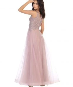 Formal Gowns May Queen - MQ1716 Lace Appliqued Bodice Tulle Dress