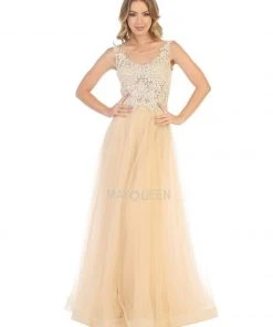 Formal Gowns May Queen - MQ1716 Lace Appliqued Bodice Tulle Dress