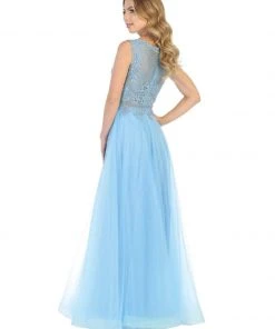 May Queen - MQ1717 Sheer Lattice Rendered Tulle Dress Formal Gowns