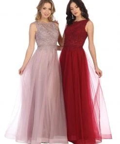 May Queen - MQ1717 Sheer Lattice Rendered Tulle Dress Formal Gowns