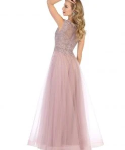 May Queen - MQ1717 Sheer Lattice Rendered Tulle Dress Formal Gowns