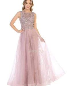 May Queen - MQ1717 Sheer Lattice Rendered Tulle Dress Formal Gowns