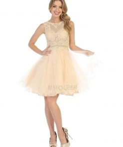 May Queen - MQ1751 Embroidered Bateau A-line Dress Cocktail Dresses