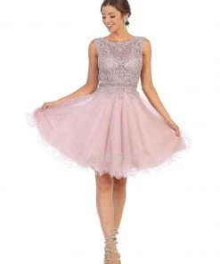 May Queen - MQ1751 Embroidered Bateau A-line Dress Cocktail Dresses