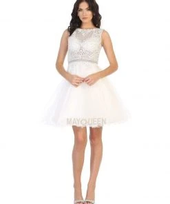 May Queen - MQ1751 Embroidered Bateau A-line Dress Cocktail Dresses