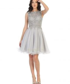 May Queen - MQ1751 Embroidered Bateau A-line Dress Cocktail Dresses