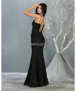 May Queen - MQ1806 Dual Straps Sweetheart Neck Long Dress - 1 Pc Black/Multi In Size 14 Available Formal Gowns