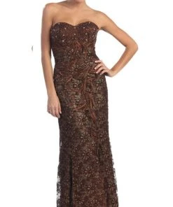 May Queen - MQ540 Strapless Sequined Lace Applique Dress 31 May Queen - MQ540 Strapless Sequined Lace Applique Dress