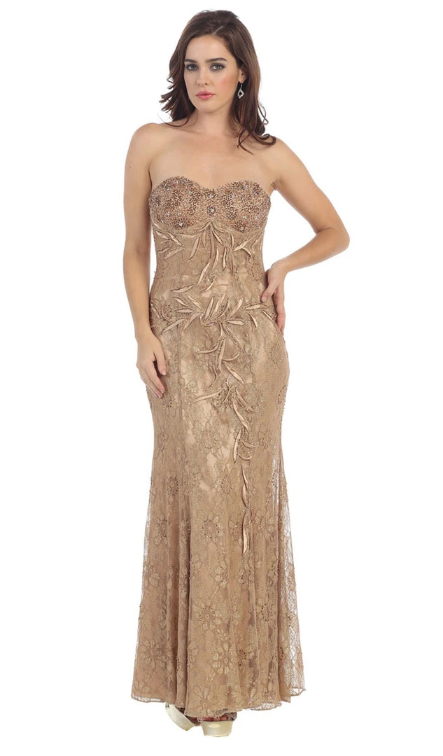 May Queen - MQ540 Strapless Sequined Lace Applique Dress 11 May Queen - MQ540 Strapless Sequined Lace Applique Dress