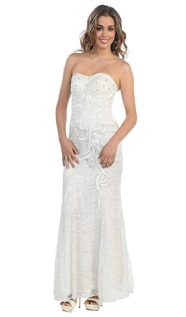 May Queen - MQ540 Strapless Sequined Lace Applique Dress 18 May Queen - MQ540 Strapless Sequined Lace Applique Dress