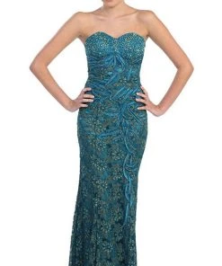 May Queen - MQ540 Strapless Sequined Lace Applique Dress 22 May Queen - MQ540 Strapless Sequined Lace Applique Dress