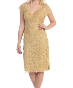 Formal Gowns May Queen - MQ974 Tiered Scallop Lace V-Neck Formal Dress - 1 Pc Navy In Size XL And 1 Pc Silver In Size 3XL