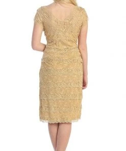 Formal Gowns May Queen - MQ974 Tiered Scallop Lace V-Neck Formal Dress - 1 Pc Navy In Size XL And 1 Pc Silver In Size 3XL