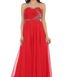 Formal Gowns May Queen - MQ981 Embellished Ruched Sweetheart Chiffon Prom Dress