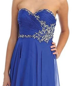 Formal Gowns May Queen - MQ981 Embellished Ruched Sweetheart Chiffon Prom Dress