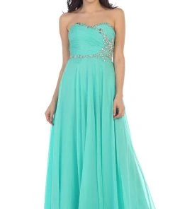 Formal Gowns May Queen - MQ981 Embellished Ruched Sweetheart Chiffon Prom Dress