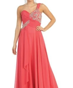 May Queen - One Shoulder Strapped Sweetheart Evening Dress