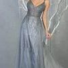 May Queen - Plunging V-Neck A-Line Gown MQ1735 - 1 Pc Dusty Blue In Size 6 Available