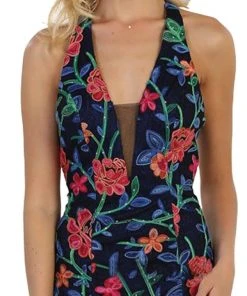 May Queen - Plunging V-neck Floral Sheath Evening Gown Formal Gowns 7 May Queen - Plunging V-neck Floral Sheath Evening Gown Formal Gowns