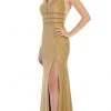 Formal Gowns May Queen - Plunging V-Neck Sleeveless Trumpet Evening Dress MQ1582 - 1 Pc Gold In Size 6 Available