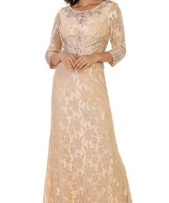 May Queen - Quarter Length Sleeve Lace Evening Dress