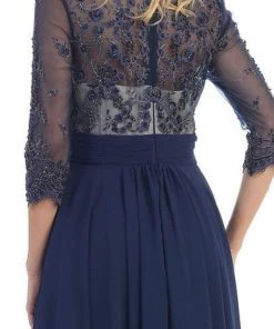 May Queen - Quarter Sleeve Illusion Empire Formal Dress Formal Gowns 17 May Queen - Quarter Sleeve Illusion Empire Formal Dress Formal Gowns