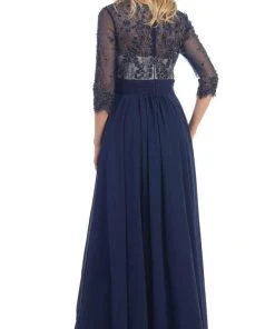 May Queen - Quarter Sleeve Illusion Empire Formal Dress Formal Gowns 14 May Queen - Quarter Sleeve Illusion Empire Formal Dress Formal Gowns