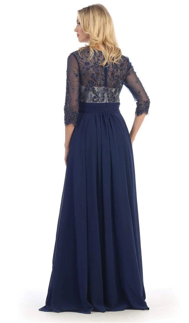 May Queen - Quarter Sleeve Illusion Empire Formal Dress Formal Gowns 6 May Queen - Quarter Sleeve Illusion Empire Formal Dress Formal Gowns