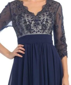 May Queen - Quarter Sleeve Illusion Empire Formal Dress Formal Gowns 16 May Queen - Quarter Sleeve Illusion Empire Formal Dress Formal Gowns