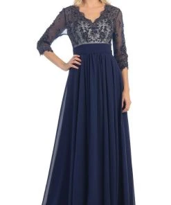 May Queen - Quarter Sleeve Illusion Empire Formal Dress Formal Gowns 13 May Queen - Quarter Sleeve Illusion Empire Formal Dress Formal Gowns