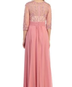 May Queen - Quarter Sleeve Illusion Empire Formal Dress Formal Gowns 19 May Queen - Quarter Sleeve Illusion Empire Formal Dress Formal Gowns