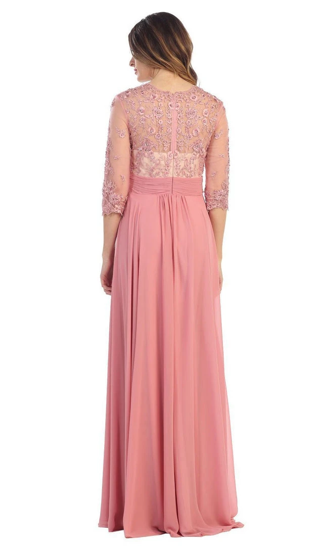 May Queen - Quarter Sleeve Illusion Empire Formal Dress Formal Gowns 11 May Queen - Quarter Sleeve Illusion Empire Formal Dress Formal Gowns