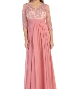 May Queen - Quarter Sleeve Illusion Empire Formal Dress Formal Gowns 18 May Queen - Quarter Sleeve Illusion Empire Formal Dress Formal Gowns