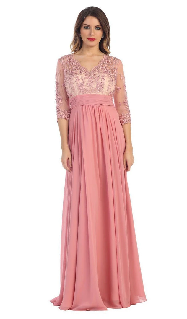 May Queen - Quarter Sleeve Illusion Empire Formal Dress Formal Gowns 10 May Queen - Quarter Sleeve Illusion Empire Formal Dress Formal Gowns