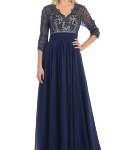 May Queen - Quarter Sleeve Illusion Empire Formal Dress Formal Gowns 15 May Queen - Quarter Sleeve Illusion Empire Formal Dress Formal Gowns