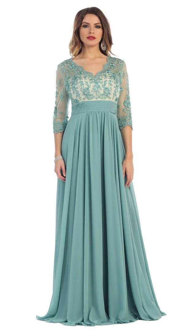 May Queen - Quarter Sleeve Illusion Empire Formal Dress Formal Gowns 3 May Queen - Quarter Sleeve Illusion Empire Formal Dress Formal Gowns