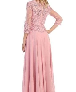 May Queen - Quarter Sleeve Lacy Chiffon Evening Gown MQ1279 - 1 Pc Dusty Rose In Size M Available