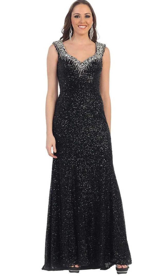 Formal Gowns May Queen - RQ-7209 Sequined V-neck Sheath Evening Gown 3 Formal Gowns May Queen - RQ-7209 Sequined V-neck Sheath Evening Gown