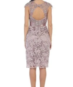 May Queen - RQ-7296 Embroidered Illusion Jewel Sheath Cocktail Dress Cocktail Dresses