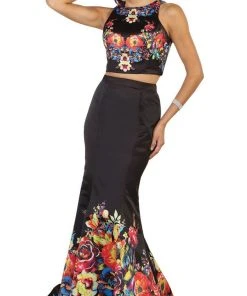 Formal Gowns May Queen - RQ-7503 Two Piece Floral Print Evening Gown