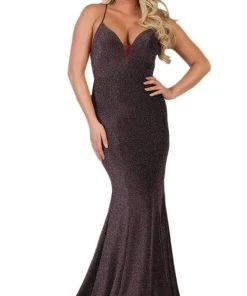 May Queen - RQ-7756 Deep V-neck Long Trumpet Dress