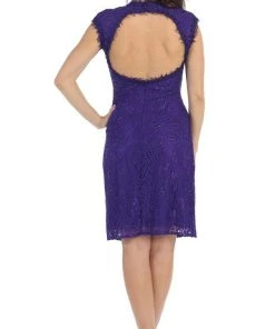 May Queen - RQ7242 Cap Sleeve Sheer Jewel Lace Cocktail Dress Cocktail Dresses