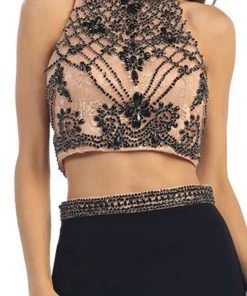 Formal Gowns May Queen - RQ7315 Beaded High Neck Two-Piece Fitted Evening Gown