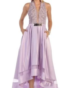 Formal Gowns May Queen - RQ7354 Lace Halter Neck Taffeta High Low Evening Gown 13 Formal Gowns May Queen - RQ7354 Lace Halter Neck Taffeta High Low Evening Gown