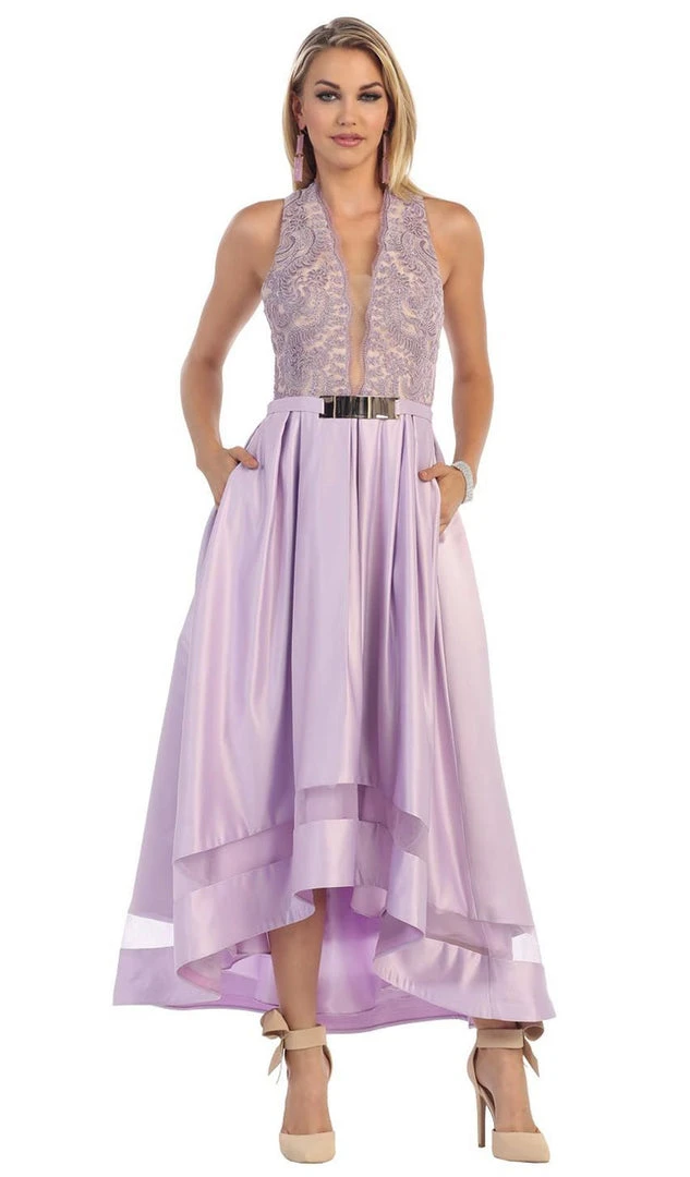 Formal Gowns May Queen - RQ7354 Lace Halter Neck Taffeta High Low Evening Gown 7 Formal Gowns May Queen - RQ7354 Lace Halter Neck Taffeta High Low Evening Gown