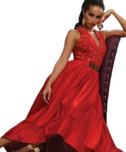 Formal Gowns May Queen - RQ7354 Lace Halter Neck Taffeta High Low Evening Gown 15 Formal Gowns May Queen - RQ7354 Lace Halter Neck Taffeta High Low Evening Gown