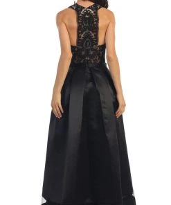 Formal Gowns May Queen - RQ7354 Lace Halter Neck Taffeta High Low Evening Gown 11 Formal Gowns May Queen - RQ7354 Lace Halter Neck Taffeta High Low Evening Gown
